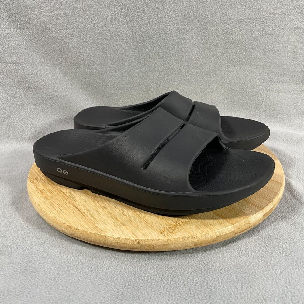 Oofos Ooahh Slide Sandals Mens Size 10 Black Comfort Recovery Shoes